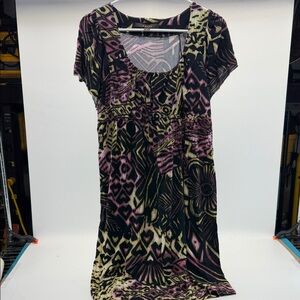 Fever Black and Pink Patterned Midi Dress